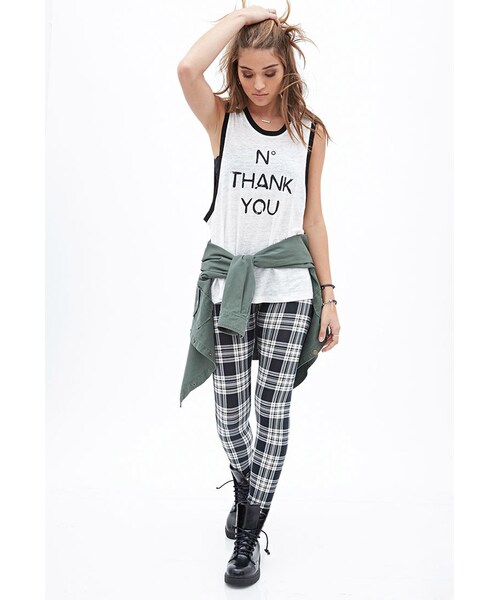 FOREVER 21(フォーエバー トゥエンティーワン)の「FOREVER 21 No Thank You Tank(タンクトップ・レディース・Cream/black・Large/Small/Medium)」の4枚目の写真