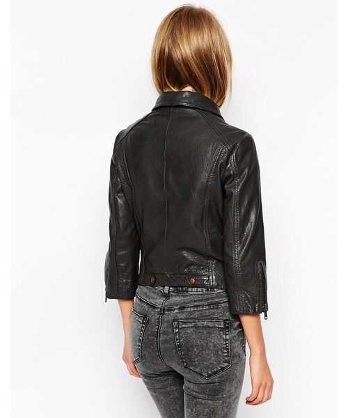 asos（エイソス）の「ASOS Leather Biker Jacket In Vintage Look（ライダースジャケット・レディース・black・US 10/US 0/US 12/US 14/US 2/US 4/US 6/US 8）」の2枚目の写真