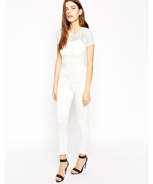 lace top jumpsuit white