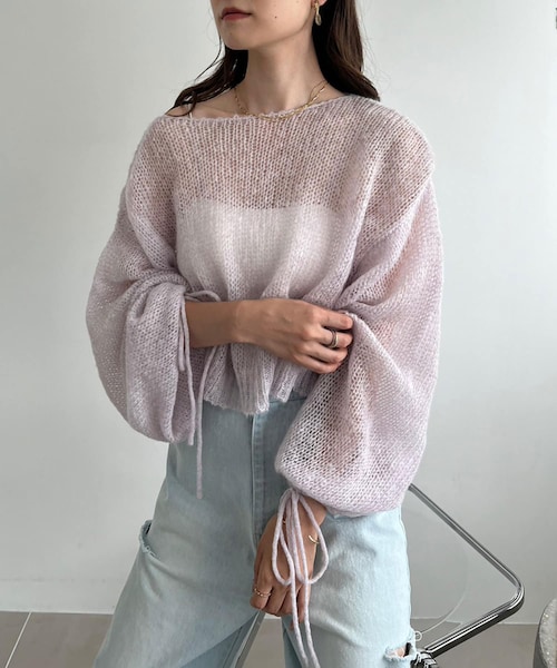 袖リボンメッシュニット Vin｜袖リボンメッシュニット | Rakuten Fashion(楽天