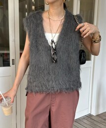 ドゥロワー　2024AW　カシミヤファーベスト　シャギー　ニットベスト　ベージュ セール シャギー ベスト ニットベスト レディース 秋冬 シャギー
