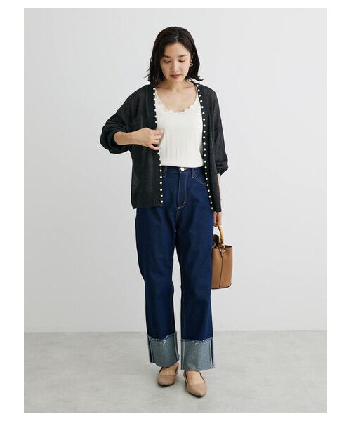 Green　Parks（グリーンパークス）の「・ELENCARE DUEパールツキシアーカーディガン（トップス・グレー/ブラック/ボルドー/ライトベージュ/ブラウン・F）」の10枚目の写真