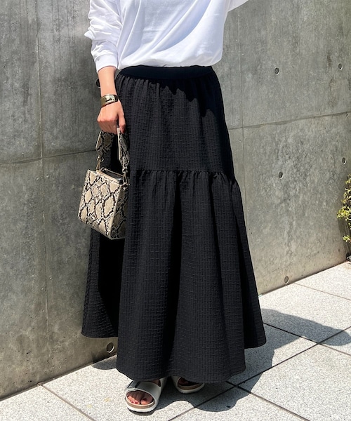 un dix cors（アンディコール）の「《予約》ふくれジャガードロングスカート（スカート・レディース・ピンク/ブラック・F）」の2枚目の写真