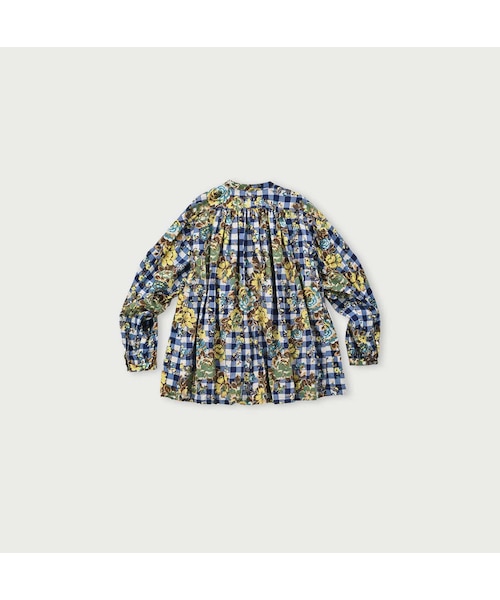 45Rインドカディフラワーギンガムプリントのくしゅくしゅドレス