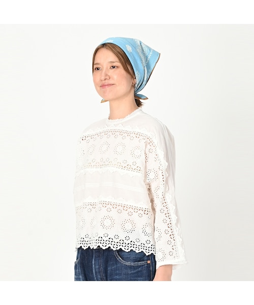 45rpm インディゴ カディカットワークブラウス 45Rスーピマバチストのカットワークブラウス（インディゴ