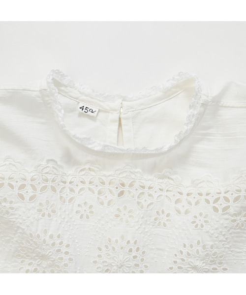 定価5万 45R インドカディのカットワークブラウス ホワイト 45R（フォーティファイブアール）の「インドカディdeカット