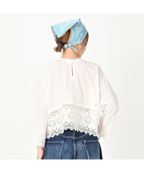 定価5万 45R インドカディのカットワークブラウス ホワイト 45R（フォーティファイブアール）の「インドカディdeカット