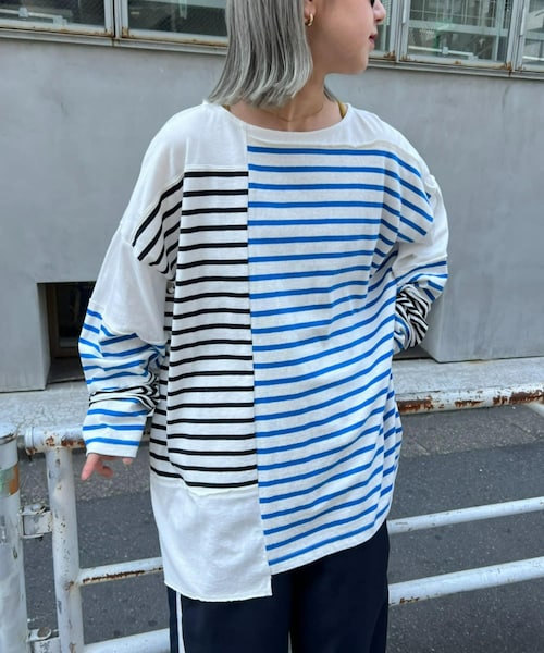 CIAOPANIC TYPY（チャオパニックティピー）の「【etsinta/エシンタ】リメイクバスクボーダーTEE（Tシャツ/カットソー・レディース・オレンジ/グリーン/ブルー・ONE）」の3枚目の写真