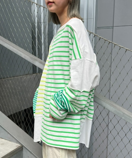 CIAOPANIC TYPY（チャオパニックティピー）の「【etsinta/エシンタ】リメイクバスクボーダーTEE（Tシャツ/カットソー・レディース・オレンジ/グリーン/ブルー・ONE）」の2枚目の写真