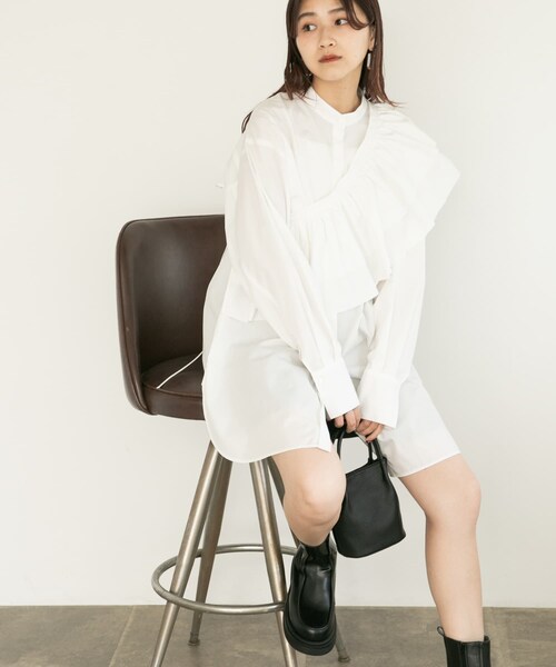 KBF（ケイビーエフ）の「フリルSETミニシャツワンピース（ワンピース/ドレス・レディース・OFF/BLACK/LILAC・one）」の9枚目の写真