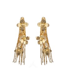 Gold Plated Brass Floral Fringe Clip Earrings