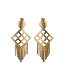 Gold Plated Brass Geo Fringe Clip Earrings