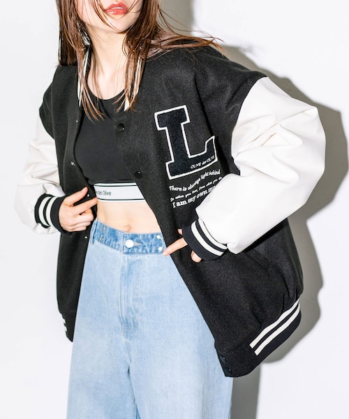 OLIVE des OLIVE（オリーブデオリーブ）の「【パルクロ先行】Oliveスタジャン（スタジャン・レディース・ピンク/ブラック・FREE）」の2枚目の写真