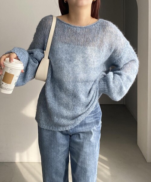 CAPRICIEUX LE'MAGE 段違い透かし編みプルオーバー ニット CAPRICIEUX LE'MAGE（カプリシューレマージュ）の「段違い透かし編み