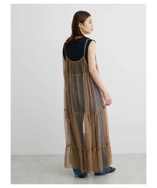 Green　Parks（グリーンパークス）の「・ELENCARE DUE 2wayチュールキャミワンピ（ワンピース/ドレス・アイボリー/チャコールグレー/ブラック/モカ/ターコイズブルー/パープル・F）」の4枚目の写真