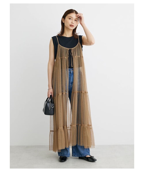 Green　Parks（グリーンパークス）の「・ELENCARE DUE 2wayチュールキャミワンピ（ワンピース/ドレス・アイボリー/チャコールグレー/ブラック/モカ/ターコイズブルー/パープル・F）」の2枚目の写真