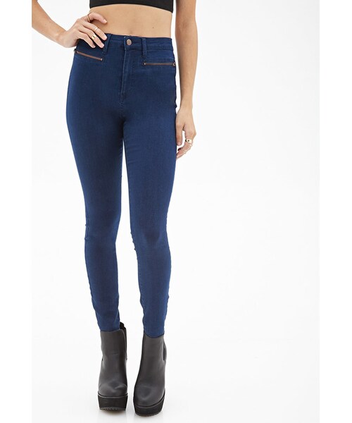 FOREVER 21(フォーエバー トゥエンティーワン)の「FOREVER 21 Mid-Rise - Zippered Skinny Jeans(デニムパンツ・レディース・Black/Blue・29/26/28/31/27/25/30/24)」の5枚目の写真
