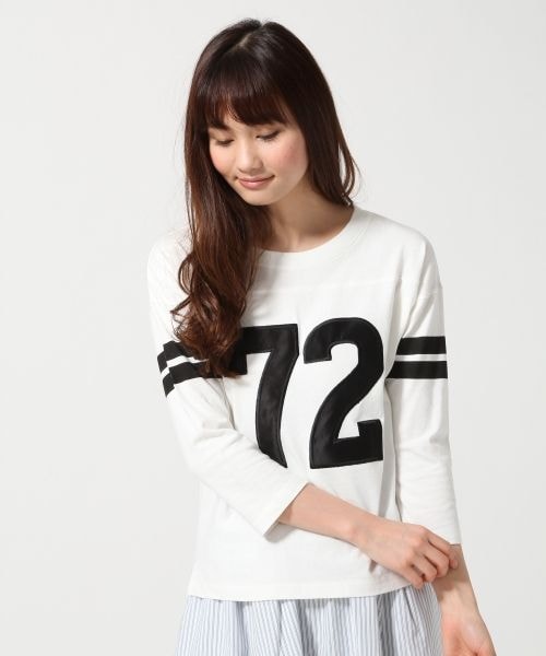 GLOBAL WORK（グローバルワーク）の「アソートＴシャツ7分袖（トップス・レディース・ホワイトロゴ05/ホワイトナンバー06/ボーダー10/ネイビーロゴ88・Ｍ/Ｌ）」の2枚目の写真