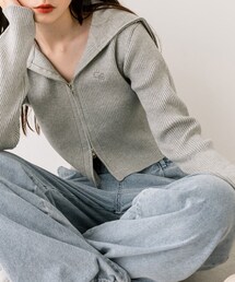 OLIVE des OLIVE | ダブルジップビッグカラーリブニット(ニット/セーター)