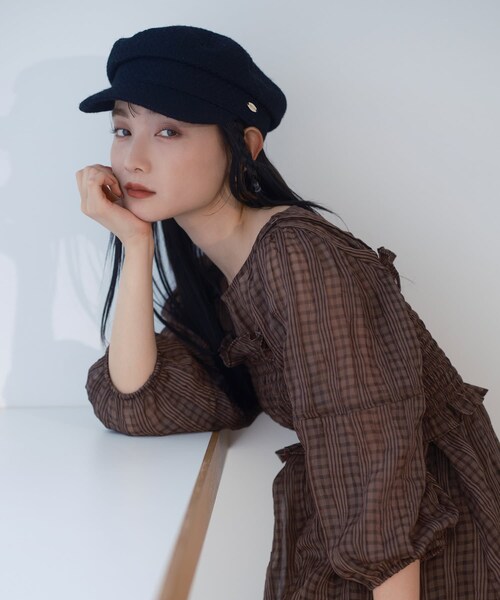 one after another NICE CLAUP(ワンアフターアナザーナイスクラップ)の「ツイードキャスケット(キャスケット・レディース・アイボリー/ブラック・0)」の2枚目の写真