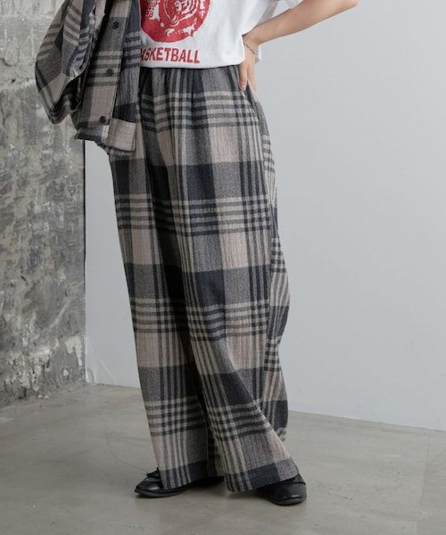 CIAOPANIC TYPY（チャオパニックティピー）の「【SOUNDS GOOOOD】ウールガーゼチェックワイドイージーパンツ（パンツ・レディース・ブラウン/グレー・ONE）」の2枚目の写真