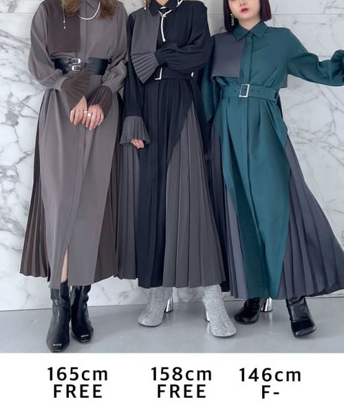 HARE ハレ サイドプリーツ ワンピース ダーク グレー 切替えフリー HARE（ハレ）の「サイドプリーツワンピース（）」 - WEAR