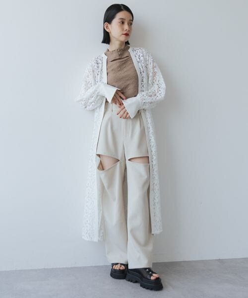 HARE ❤️Vネックレース長袖ワンピース　ブラック レースガウン羽織り前開き HARE（ハレ）の「Vネックレースロングワンピース（）」 - WEAR