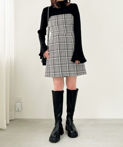 新品タグ付き✨Heather アシメカットワンピース 25SS ブラックチェック Heather（ヘザー）の「アソートキャミミニワンピース（）」 - WEAR