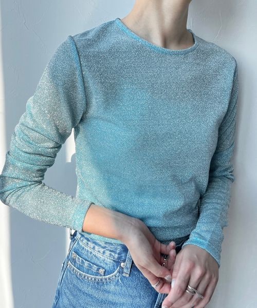 LOWRYS FARM（ローリーズファーム）の「ラメクルーロングスリーブ（トップス・アイボリー08/ブラック09/シルバー12/ブルー85・FREE）」の8枚目の写真