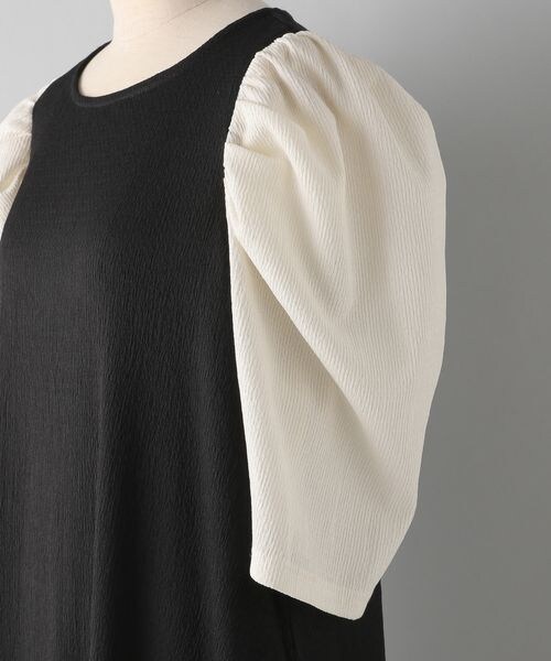 A part by(アパートバイ)の「テクスチャーカタパフワンピース_5分袖(ワンピース/ドレス・バイカラー 10/イエロー 65・F)」の8枚目の写真