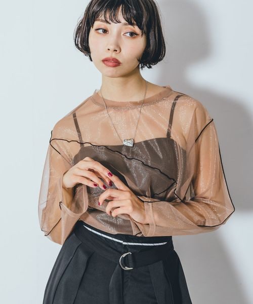PAGEBOY(ページボーイ)の「ラメチュールアシメメローTOPS(トップス・ブラック09/グレージュ12/ブラウン58・F)」の3枚目の写真
