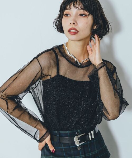 PAGEBOY(ページボーイ)の「ラメチュールアシメメローTOPS(トップス・ブラック09/グレージュ12/ブラウン58・F)」の1枚目の写真