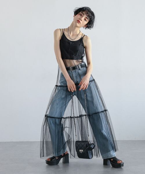PAGEBOY(ページボーイ)の「チュールレイヤードSETワンピース(ワンピース/ドレス・ホワイト×グレー06/ブラック×ブラック09/チャコール×ネイビー18・F)」の9枚目の写真