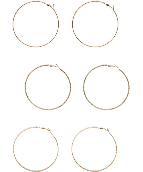 FOREVER 21（フォーエバー トゥエンティーワン）の「FOREVER 21 Etched Hoop Set（ピアス（両耳用）・レディース・Gold・One size）」の2枚目の写真