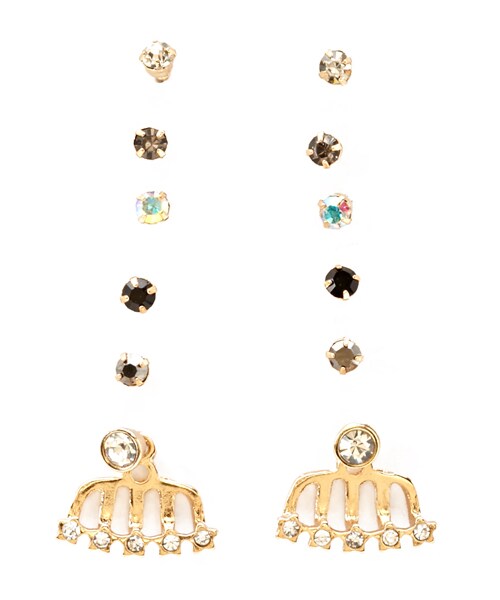 FOREVER 21(フォーエバー トゥエンティーワン)の「FOREVER 21 Rhinestone Stud Set(ピアス(両耳用)・レディース・Gold/clear・One size)」の2枚目の写真