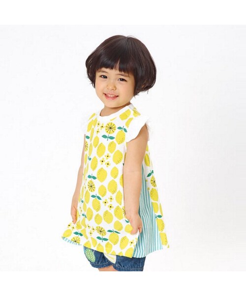 Petit jam（プチジャム）の「3色3柄チュニック（ワンピース/ドレス・キッズ・ブルー/サーモンピンク/イエロー・80/90/95/100/110/120/130）」の3枚目の写真