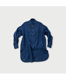 インドリネンガーゼのハンドフラワービーズシャツ（藍）