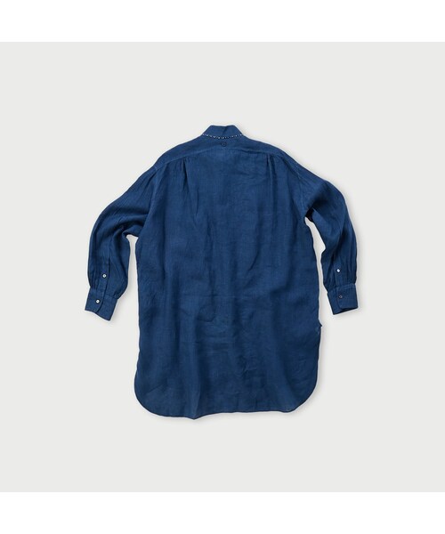 インドリネンガーゼのハンドフラワービーズシャツ（藍）の2枚目の写真