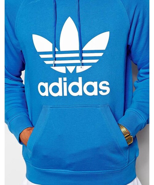 adidas（アディダス）の「Adidas Originals Logo Hoodie（スウェット・メンズ・blue・S-Chest 36-38"/L-Chest 40-42"/M-Chest 38-40"/XL-Chest 42-44"/XS-Chest 34-36"）」の2枚目の写真
