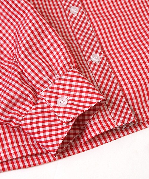 paravion（パラビオン）の「りんごとあおむし刺繍ギンガムシャツ（トップス・レディース・ブラック/レッド/ネイビー・ワンサイズ）」の6枚目の写真