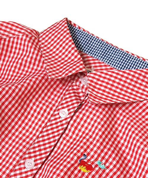 paravion（パラビオン）の「りんごとあおむし刺繍ギンガムシャツ（トップス・レディース・ブラック/レッド/ネイビー・ワンサイズ）」の5枚目の写真