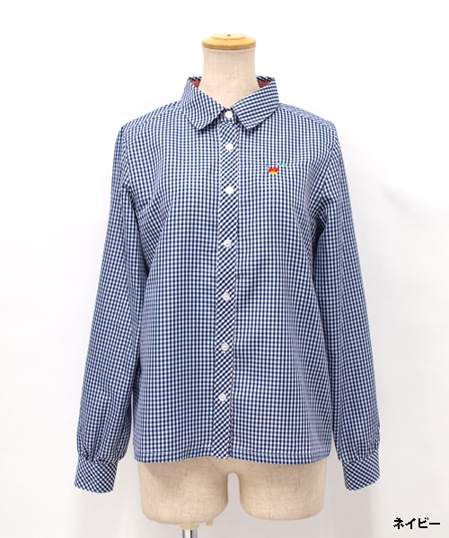 paravion（パラビオン）の「りんごとあおむし刺繍ギンガムシャツ（トップス・レディース・ブラック/レッド/ネイビー・ワンサイズ）」の3枚目の写真
