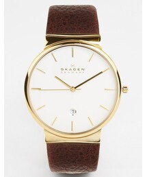 SKAGEN | Skagen Leather Strap Watch With Gold Detail SKW6142(アナログ腕時計)