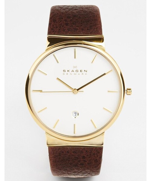 SKAGEN(スカーゲン)の「Skagen Leather Strap Watch With Gold Detail SKW6142(アナログ腕時計・メンズ・brown)」の1枚目の写真