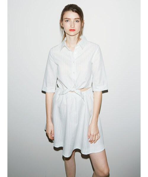 MERCURYDUO（マーキュリーデュオ）の「【DUO】 ストライプリネンシャツワンピース（ワンピース/ドレス・レディース・ブラック/ミントグリーン・F）」の3枚目の写真