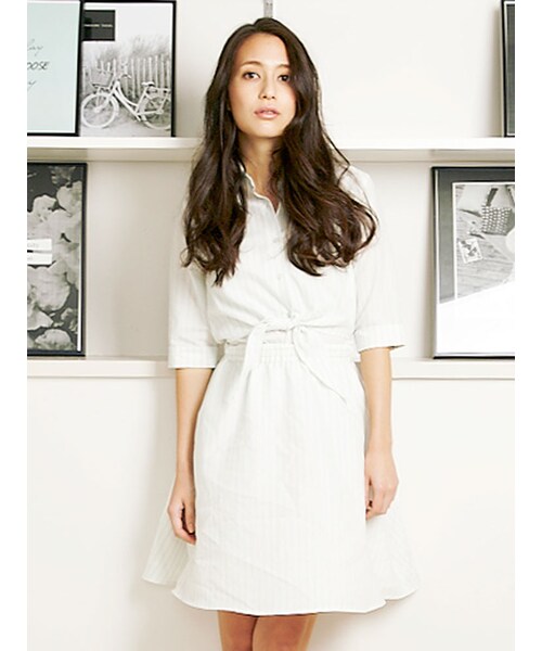 MERCURYDUO（マーキュリーデュオ）の「【DUO】 ストライプリネンシャツワンピース（ワンピース/ドレス・レディース・ブラック/ミントグリーン・F）」の5枚目の写真