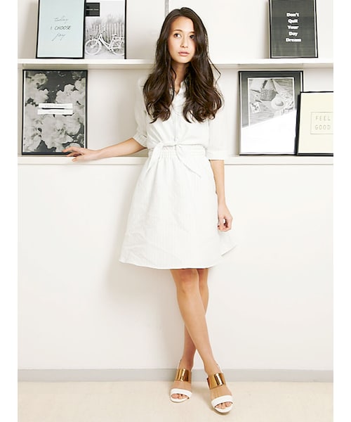 MERCURYDUO（マーキュリーデュオ）の「【DUO】 ストライプリネンシャツワンピース（ワンピース/ドレス・レディース・ブラック/ミントグリーン・F）」の4枚目の写真