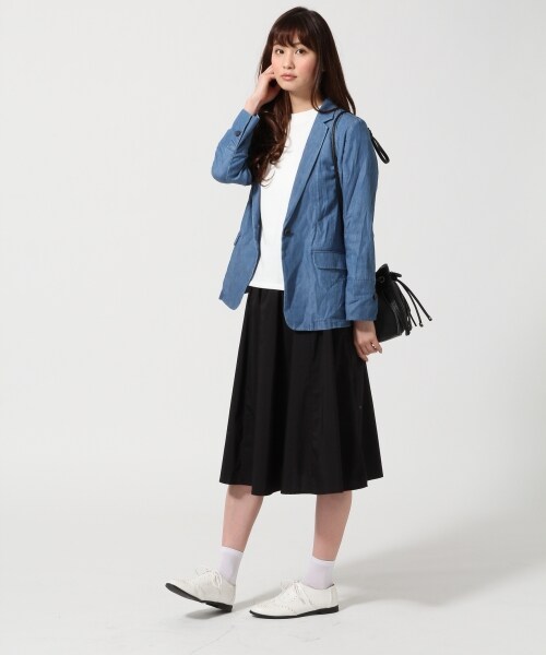 GLOBAL WORK（グローバルワーク）の「フハクミディーフレアースカート（スカート・レディース・ホワイトストライプ01/ブラック09/ベージュ55/ネイビー88/ブルー89・Ｍ/Ｌ）」の7枚目の写真