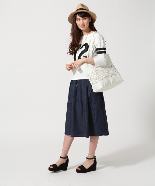 GLOBAL WORK（グローバルワーク）の「フハクミディーフレアースカート（スカート・レディース・ホワイトストライプ01/ブラック09/ベージュ55/ネイビー88/ブルー89・Ｍ/Ｌ）」の10枚目の写真