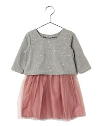 GLOBAL WORK | チュールスカートレイヤードワンピース７分袖(ワンピース/ドレス)